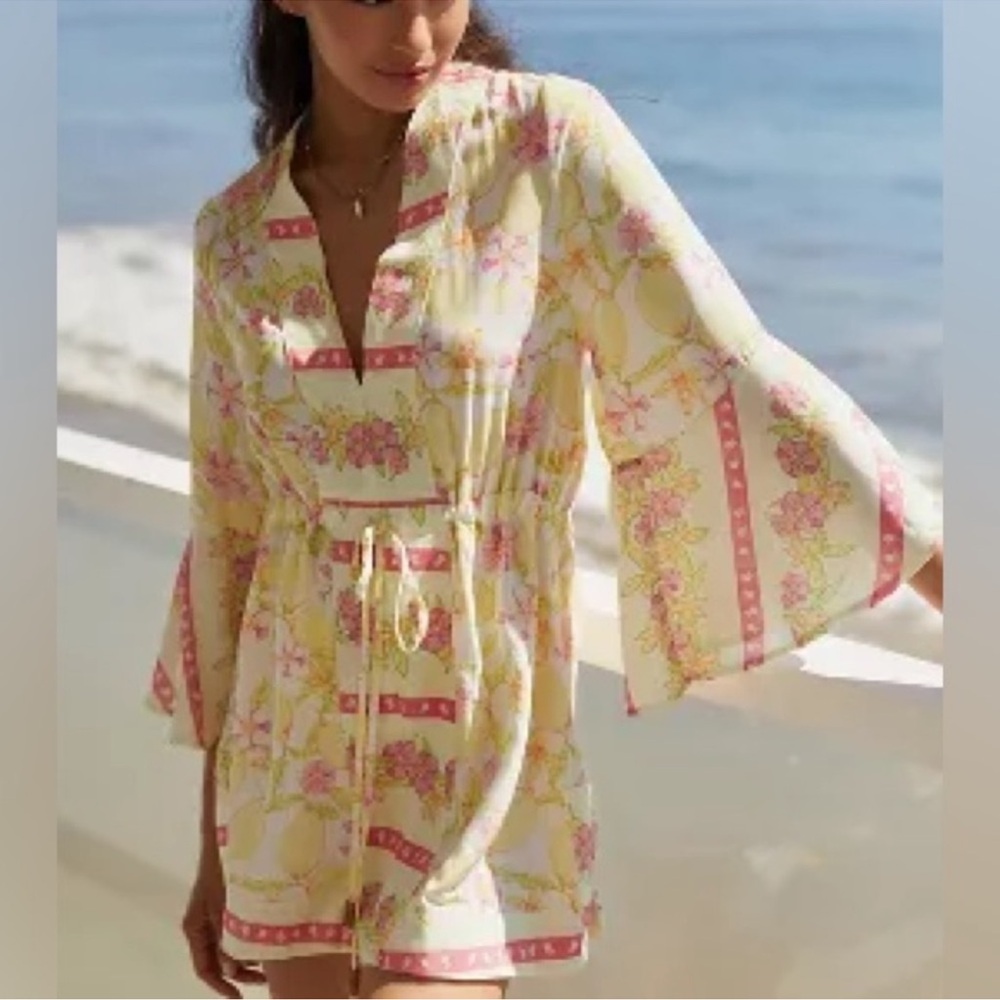 Floral Kimono Robe in Yellow and Pink